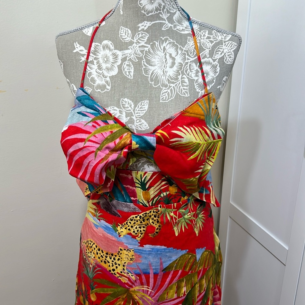 Farm Rio Tropical Jungle Bow Midi Dress
